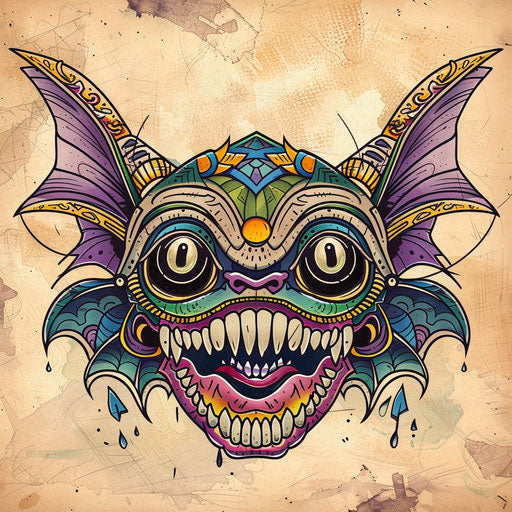 Cartoon tattoo sketch of a playful Batok pattern