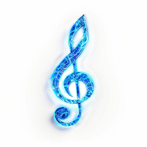Electric blue G clef emitting a neon glow