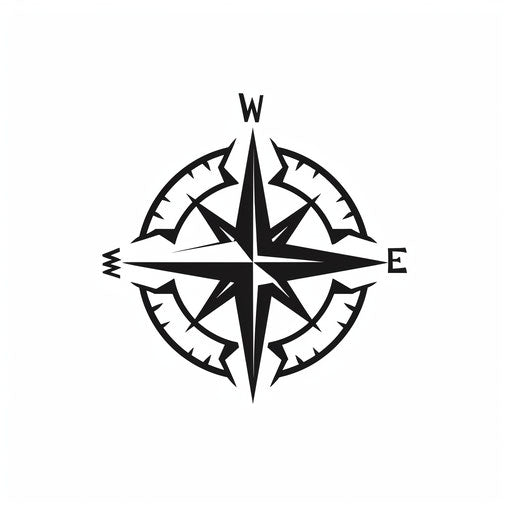 Compass logo in black and white, transparency, Roerich style