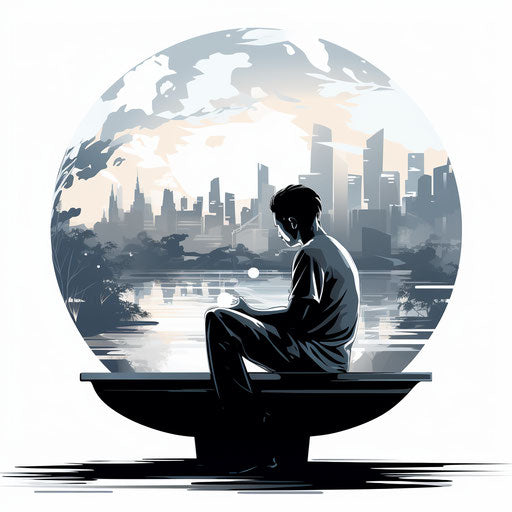 Futuristic illustration in the style of Chiaroscuro Art on white background