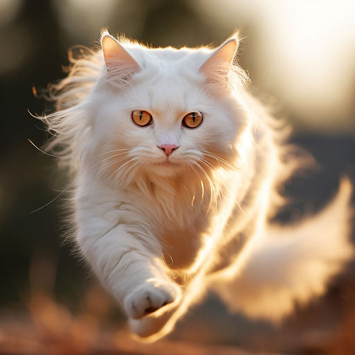 White cat running