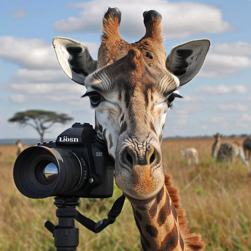 Giraffe on safari, photographing exotic animals