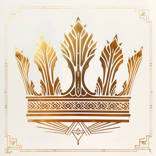 Art Deco queen crown with symmetrical lines in metallic gold ink