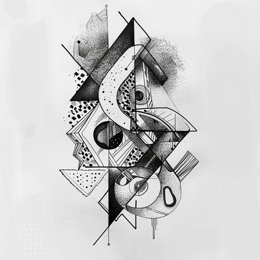 Geometric xo tattoo sketch with abstract shapes and patterns
