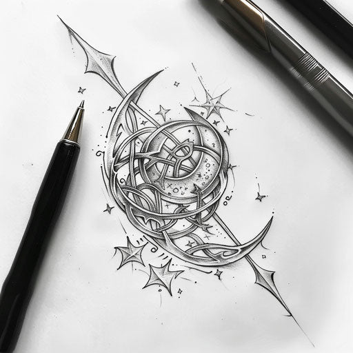 Traditional Celtic knot tattoo design with moon and stars