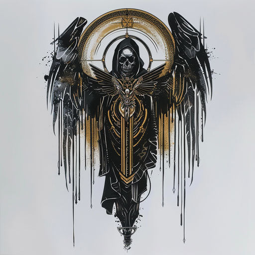 Stylized sketch of the angel of death with Art Deco elements
