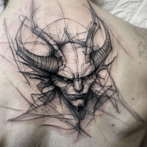 Devil sketch tattoo on white background