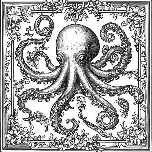 Octopus with floral borders, Johanna Basford coloring page