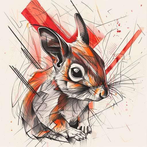 Flat sketch of a squirrel with a bold graphic design