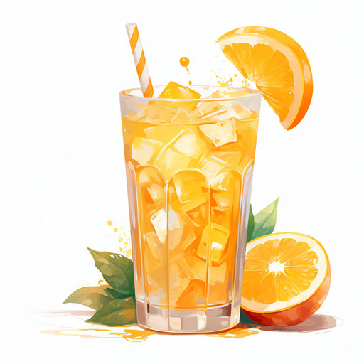 Orange Juice Clipart in the Impressionistic Art style, on white background