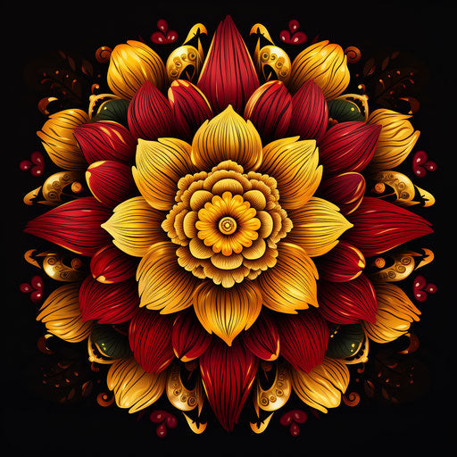 Indian flower in maroon and amber style