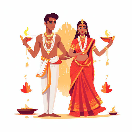 Hindu wedding clipart PNG in Minimalist style on white background