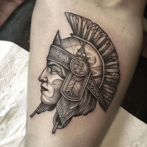 Dotwork Aztec warrior tattoo design