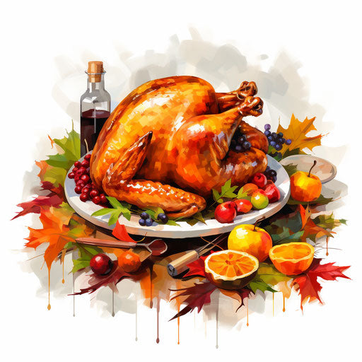 Thanksgiving clipart in the style of Oil painting, on a white background