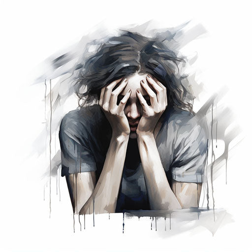 Anxiety illustration in the style of Chiaroscuro Art, on white background