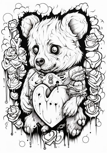 Bear with heart on his heart coloring pages