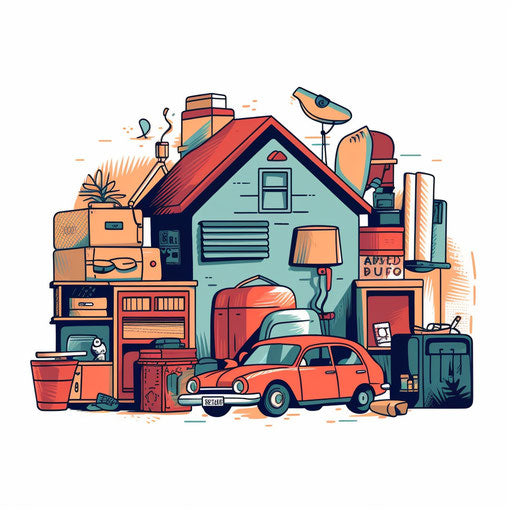 Minimalist garage sale clipart on white background