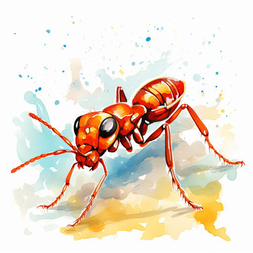 Ant in the style of Impressionistic Art, on white background
