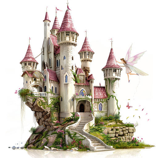 Fairy tale castle with a fairy landing
