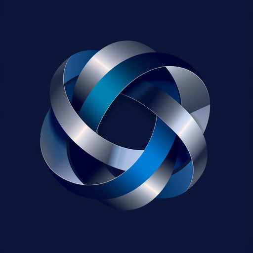 Brand logo with clean typography and a corporate style, in a blue and silver palette