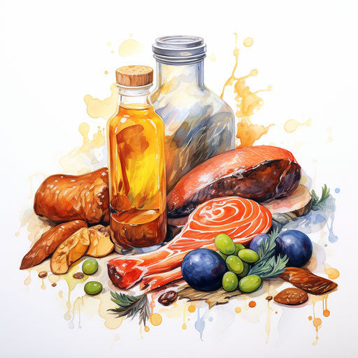 Protein illustration in the style of oil painting, on a white background