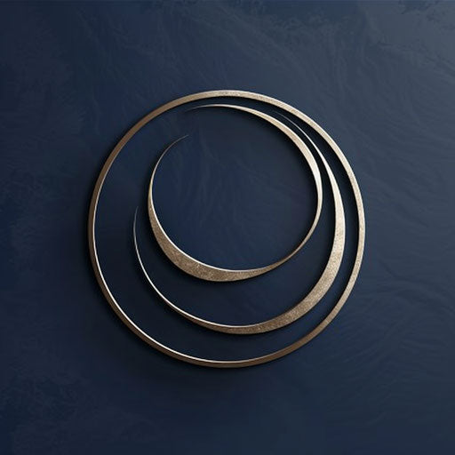 Luxury round logo with metallic finish on navy blue background