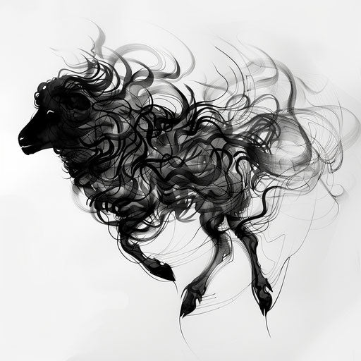 Modern abstract representation of a black sheep for a tattoo on a white background