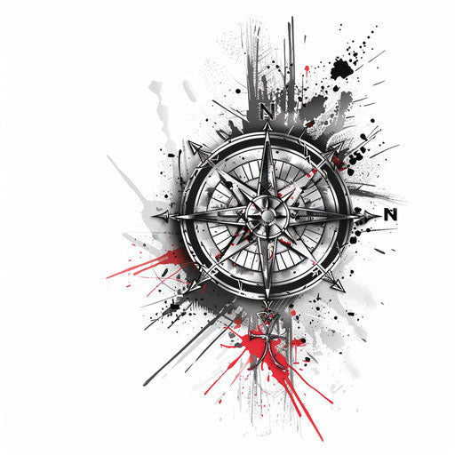 Monochromatic tattoo sketch of a Viking compass