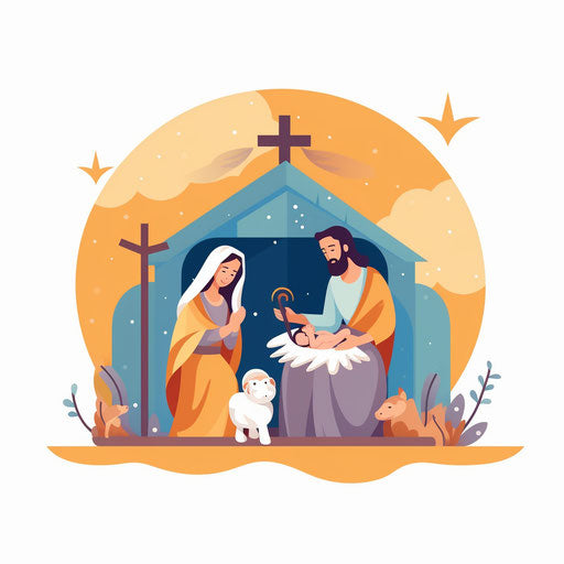 Nativity scene in Minimalist style on white background