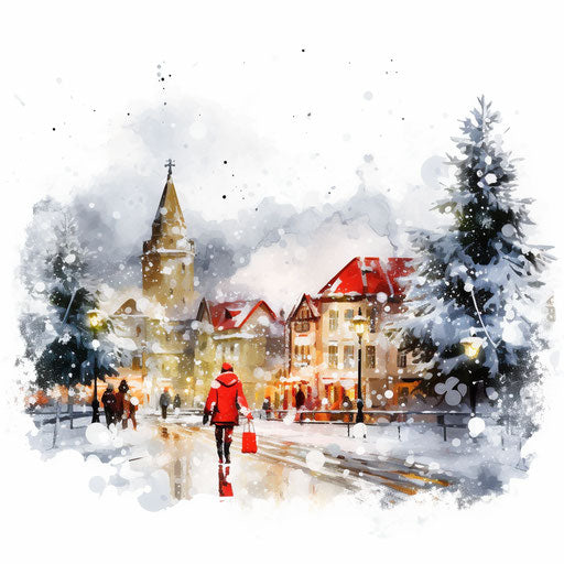 Impressionistic Christmas clip art on white background