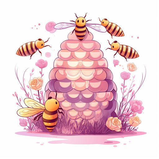 Beehive illustration in the style of Pastel Colors Art, on white background