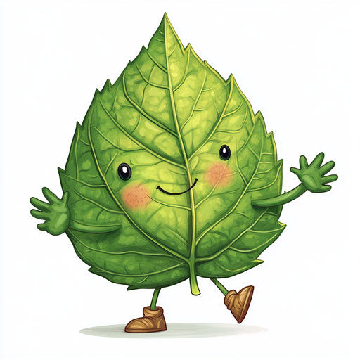 Humorous caricature of a leaf with human characteristics