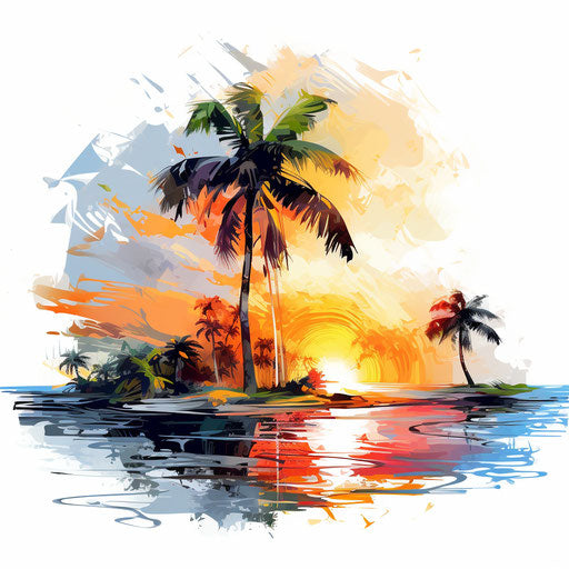 Tropical impressionistic art clipart on white background