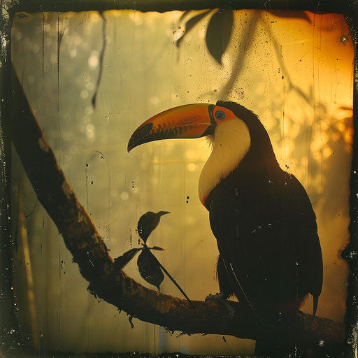 Toucan in the early morning light, in the style of Frans Lanting