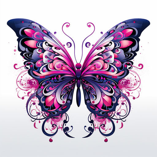 Colorful butterfly in pink and black on white background, dark and feminine style