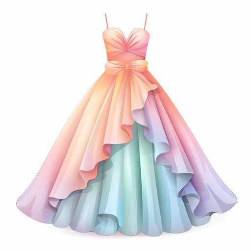 Dress illustration in the style of Pastel Colors Art, on white background