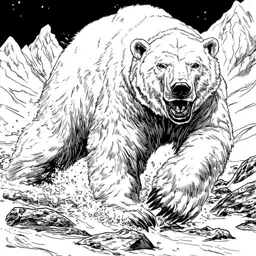 Heroic polar bear in action pose, Mark Schultz style