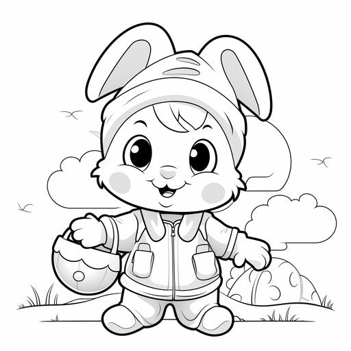 Easter coloring page for kids with bunny and egg