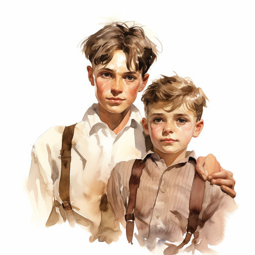 Brother clipart in the style of Oil painting, on a white background