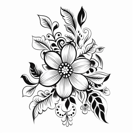 Henna flower tattoo pattern in black and white