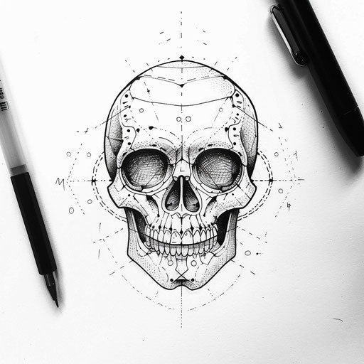 Minimalist flat tattoo sketch of Calavera with geometric lines