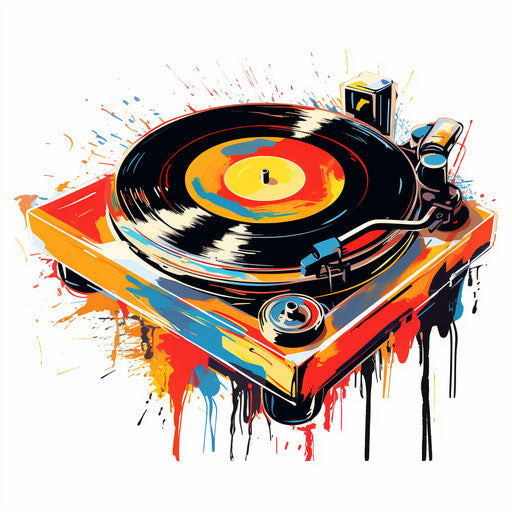 Impressionistic art style record player illustration