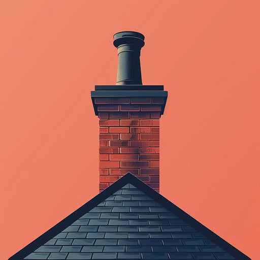 Photorealistic chimney illustration on vibrant coral background