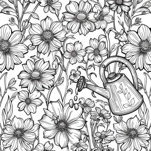 Watering can watering flowers