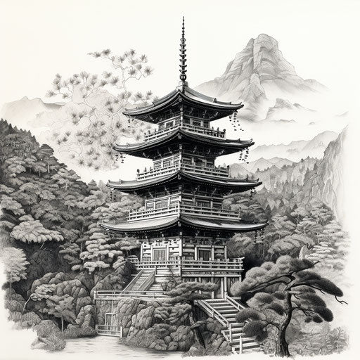 Japanese pagoda in the mountain region