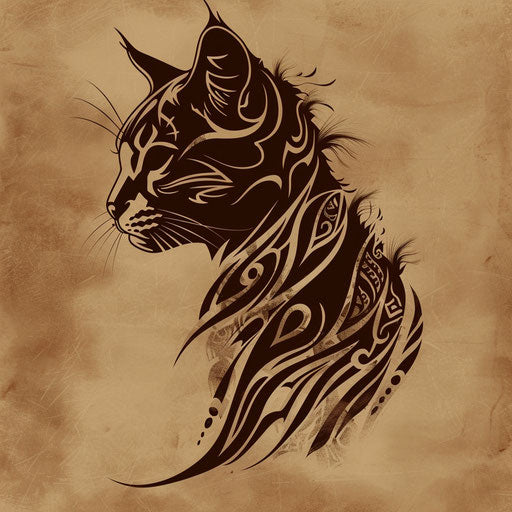 Mystical sketch of a cat with tribal markings