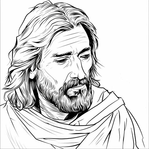 Kind-faced Jesus in a coloring book page
