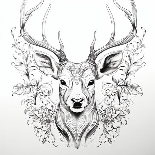 Deer vector for coloring, dark style with opulent ornaments