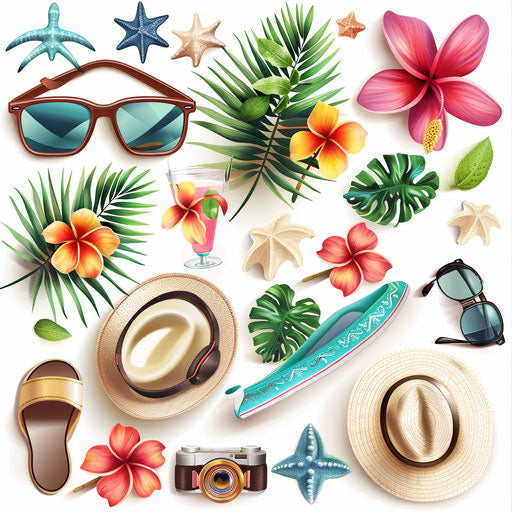 Spring break clip art in a photo realistic style against a flat white background