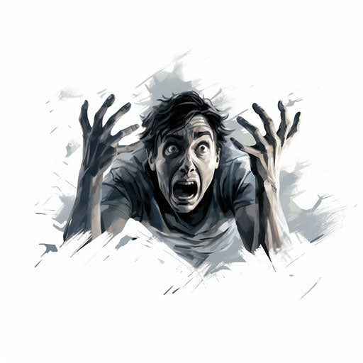 Frightened image in the style of Chiaroscuro Art, on white background